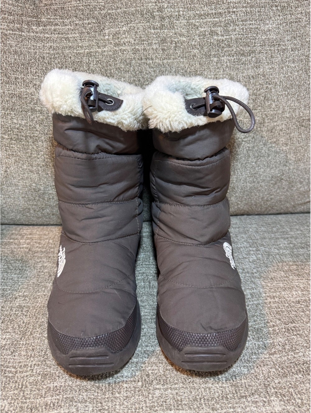 The North Face Nuptse 700 Down Winter Boots Brown Faux Fur Trim Women's Size 9